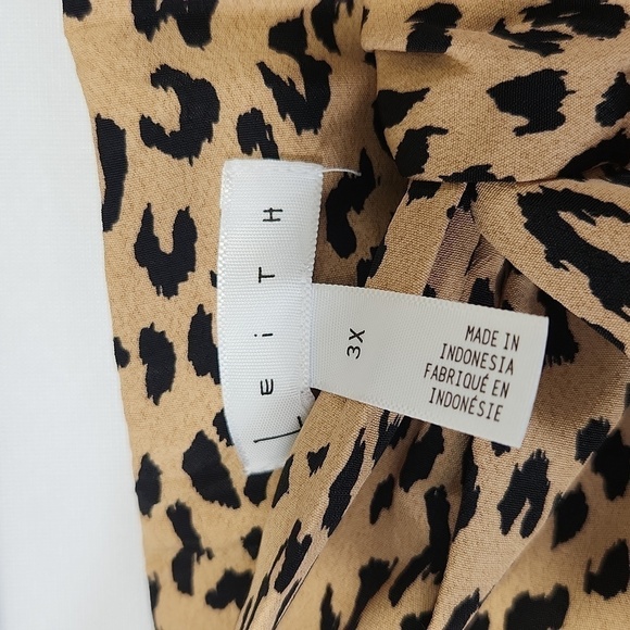 LEITH Nordstrom Animal Print Wide Leg Tie Front Crop High Rise Waist Pants 3X - Picture 15 of 15